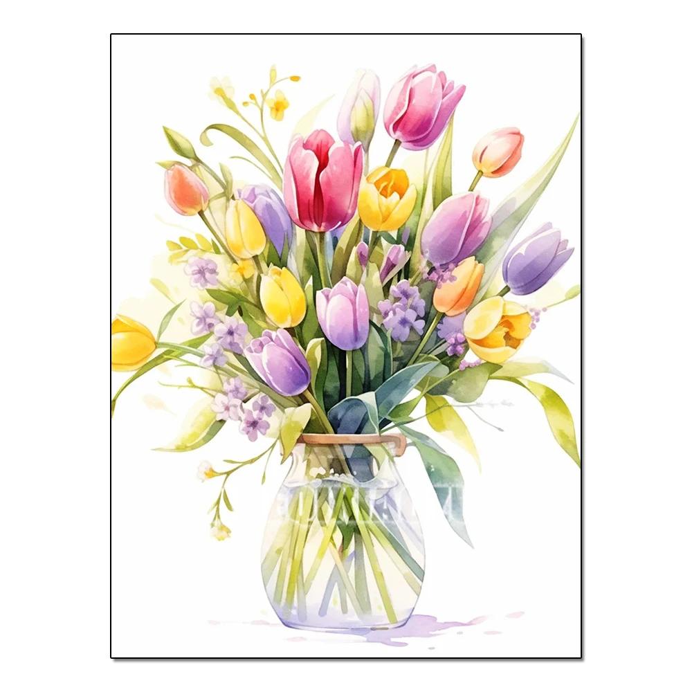 Full Flower Series Diamond Painting Tulip Daisy Diamond Mosaic Embroidery Art Watercolor Picture Handmade Home Decoration Diy