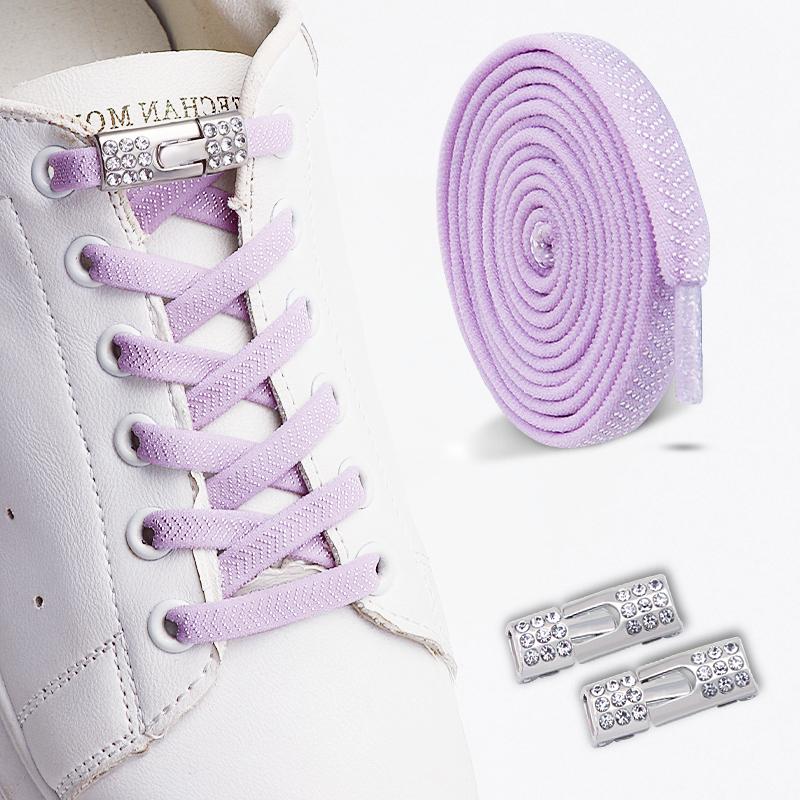 No Tie Elastic Shoelaces Sneakers Laces with Diamond Cross Locks for Kids Adults Rubber Bands Shoe Laces 1 Pair/2 Pair
