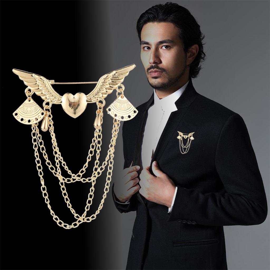 Men's Fashion Suit Brooch Simple Diamond Tassel Metal Wedding Dress Suit Brooch Collar Pin