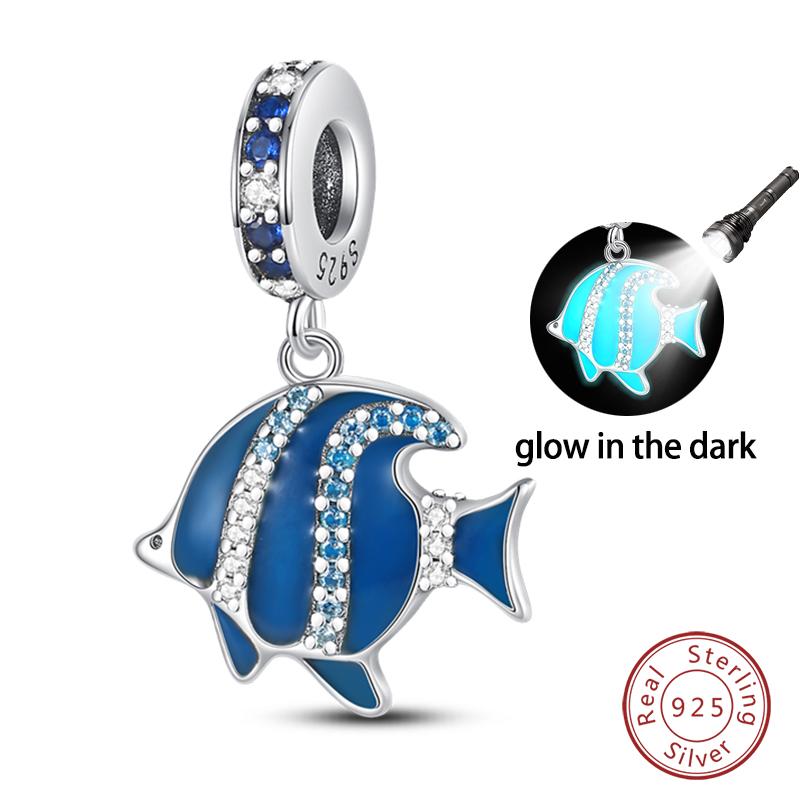 Summer Ocean Series 100% Copper Blue Luminous Jellyfish Seashells Fish Charms Beads Fit Qikaola Bracelets Jewelry