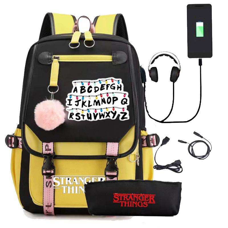 Stranger Things Stranger Backpack Usb Charging Middle School Student Schoolbag Pencil Case Two-Piece Set One size fits all жёлтый