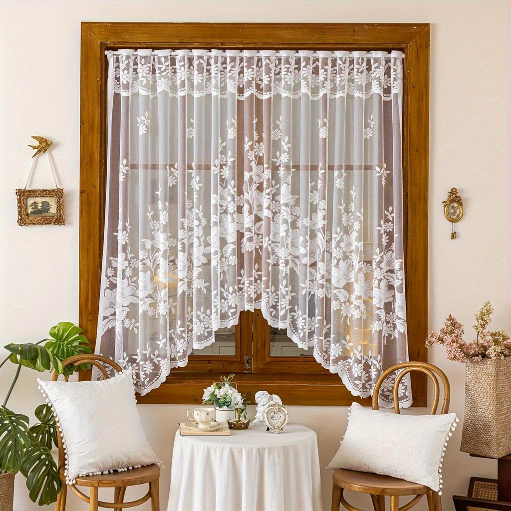 536 Flower Sea Curtain, European Lace Kitchen Partition Curtain, Floral Cafe Door Curtain and Window Curtain