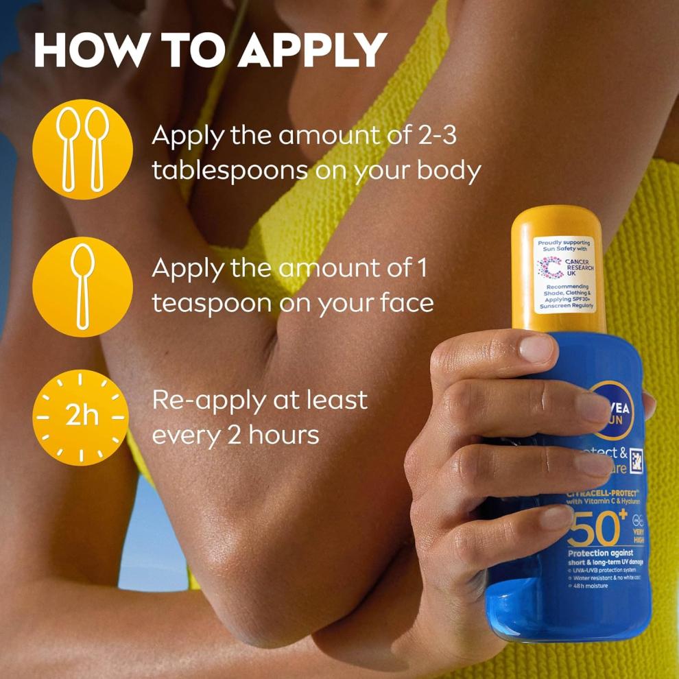 NIVEA SUN Protect & Moisture Sun Spray SPF 50+ (200ml), Moisturising Suncream Spray with Vitamin C and Hyaluron, Immediate UVA/UVB Protection, Fast