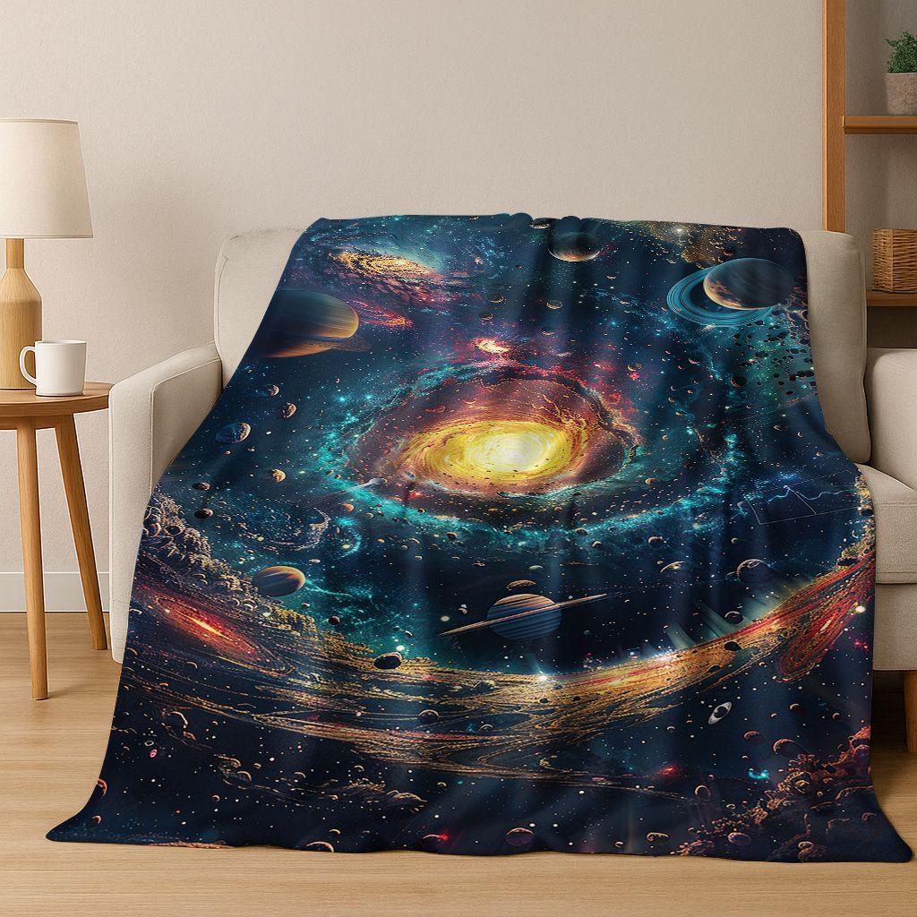 Dreamy Galaxy Universe Space Stars Black Hole Earth Flannel Blanket,Cozy Soft Throw Blanket for Home Bedroom Bed Sofa Cover Gift