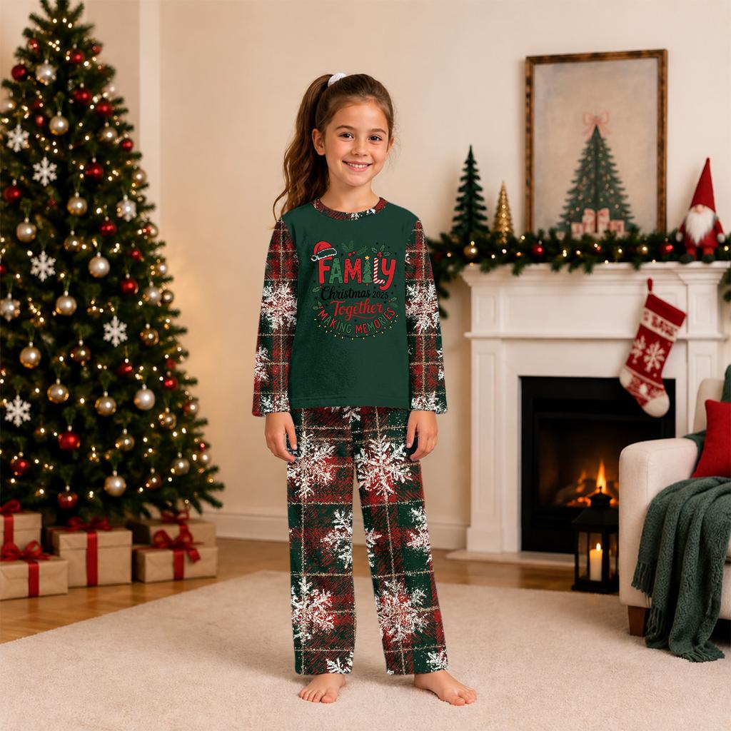 Family Matching Christmas Print Long Sleeve and Long Pants Pajama Set Loungewear for Men Women and Kids