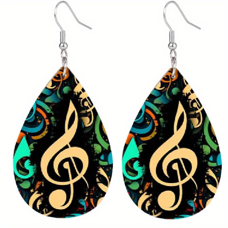 Classical Elegant Music Note Pattern PU Leather Earrings Women's Fashion Drop Dangle Earrings Double-sided Print Lightweight  Earrings