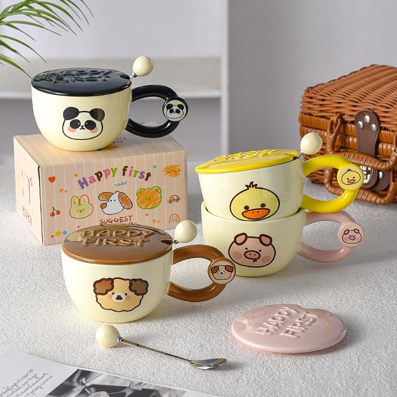 Breakfast Cup with Lid with Spoon for Women with High Appearance High Temperature Resistance Wide Mouth Couple Ceramic Cup for Household Use