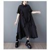 Summer Black Fungus Lace Shirt Dress, Loose and Fashionable Mid Length Dress