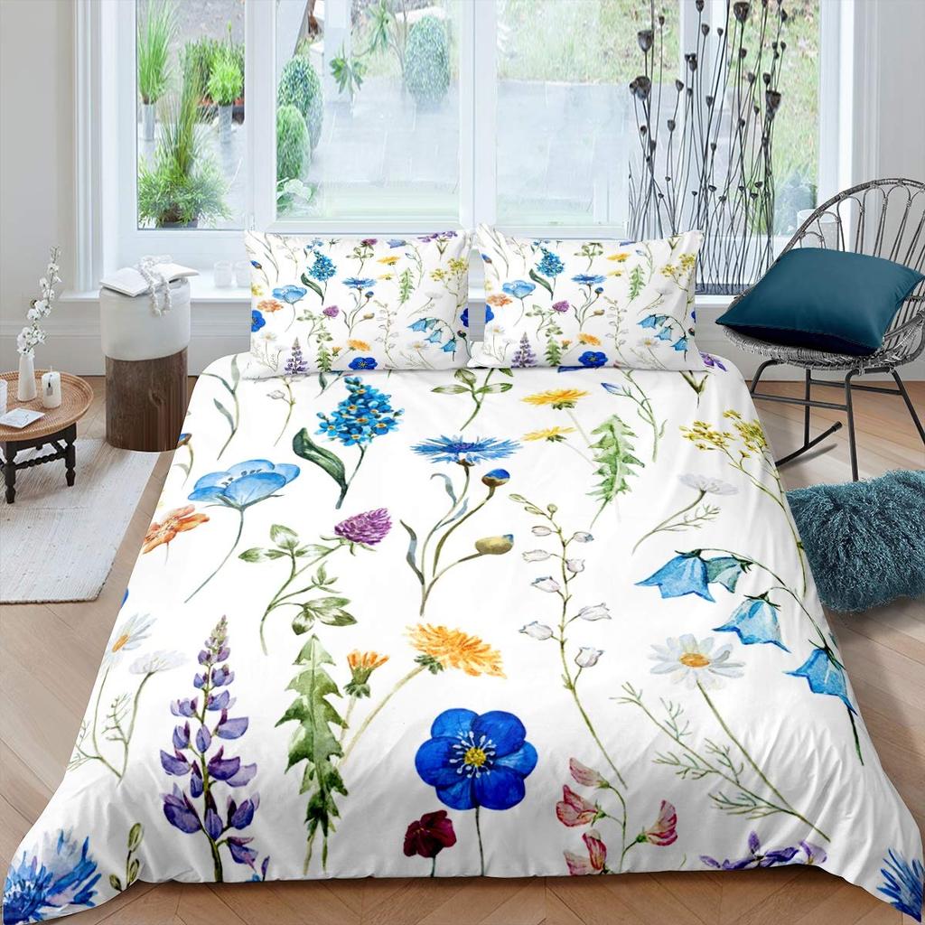 Lavender King Queen Duvet Cover Purple Flower Butterfly Bedding Set Abstract Marble Floral Comforter Cover Polyester Quilt Cover