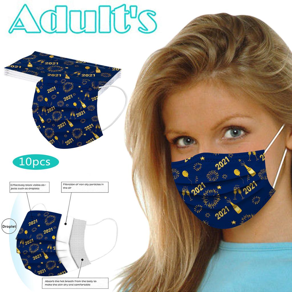 Soft Breathable to Protect Against Dust 10pc Unisex Fashion 2021 Happy New Years Three Layer Madks for Face
