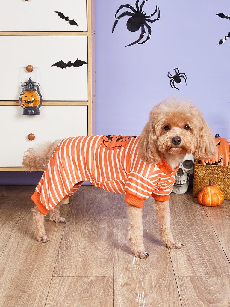 Kürbis-Jumpsuit-Kostüm für Haustierhunde für Halloween-Kostümparty, Haustierkarneval, lustige Party Kürbis-Pyjama Haustierkleidung Bekleidung für Pu