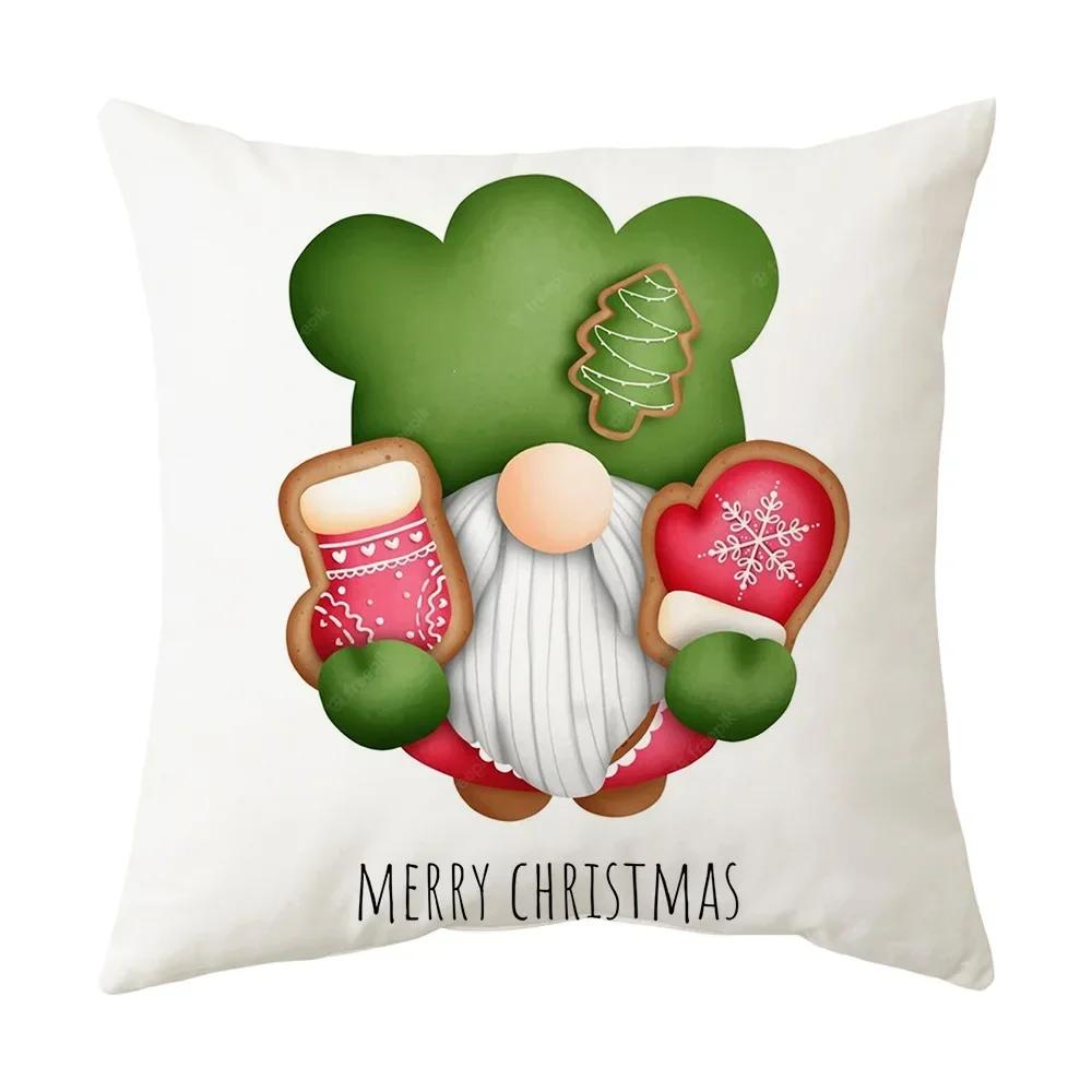 Printed Christmas Cushion Cover Cartoon Santa Claus Tree Pillowcase Happy New Year Home Gift Izable