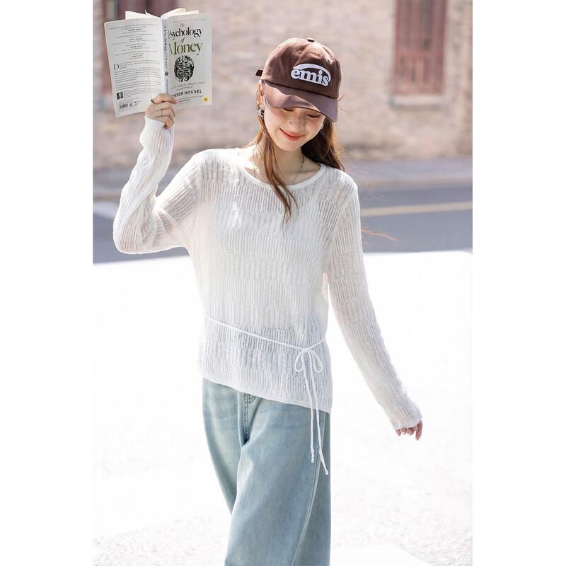 Mokana Women s French Hollow Tie-Up Knit Cardigan One Size