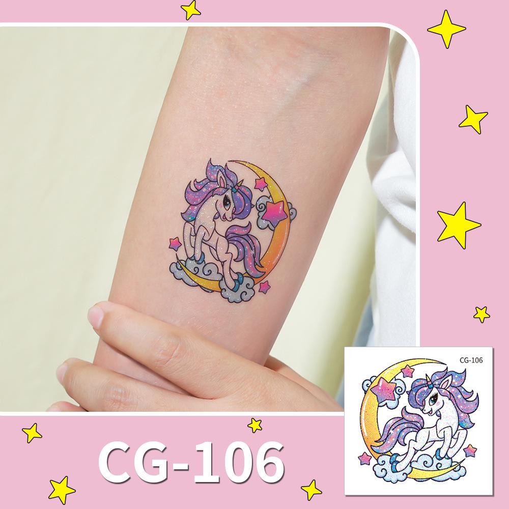 Glitter Unicorn Tattoo Stickers: Waterproof, Long-lasting, Fun Animal Designs for Kids Parties. 60x60mm