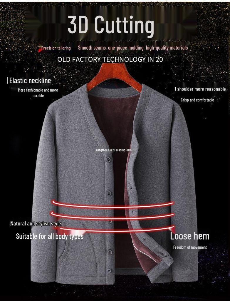 Men's Fleece-Lined Warm Winter Cardigan Jacket for Middle-Aged & Elderly