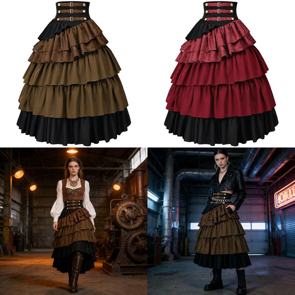 Falda Pirata Steampunk Gótica Para Mujer Con Volantes Superpuestos Para Fiestas de Disfraces