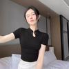 New Chinese retro button-up stand-up collar T-shirt women's summer new temperament Spice girl slim-fitting short-sleeved top
