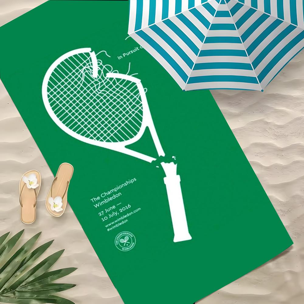 W-Wimbledon Muster Cartoon Handtuch Polyester Strandtuch Schnelltrocknend Sandfrei Badetuch für Sommer Pool Reise Urlaub