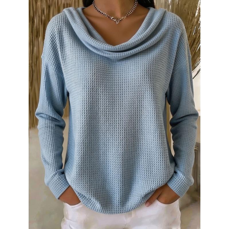 Women S Casual Loose Solid Color Mock Neck Long Sleeve Pullover Sweater