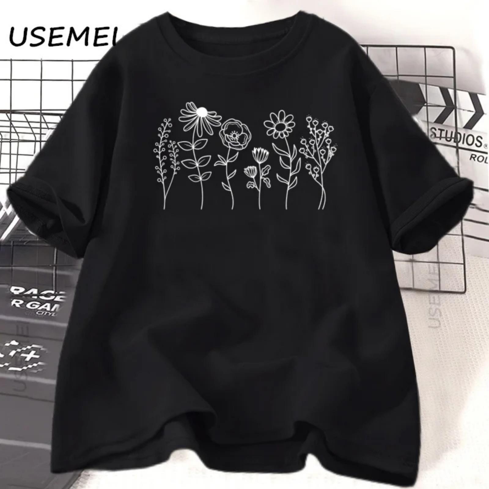 Wildflower T-Shirt Floral Cottagecore T Shirt Flower Nature Lover Tshirt Women Casual Short Sleeve Cotton Printed Tees Clothes XXXXXL разноцветный