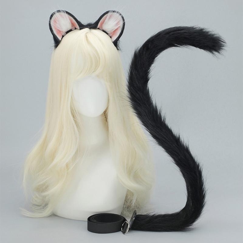 Mouse Costume Accessories Faux Furs Foxes Tail and Ears Headband Set Animal Halloween Cosplay Costume for Women Men