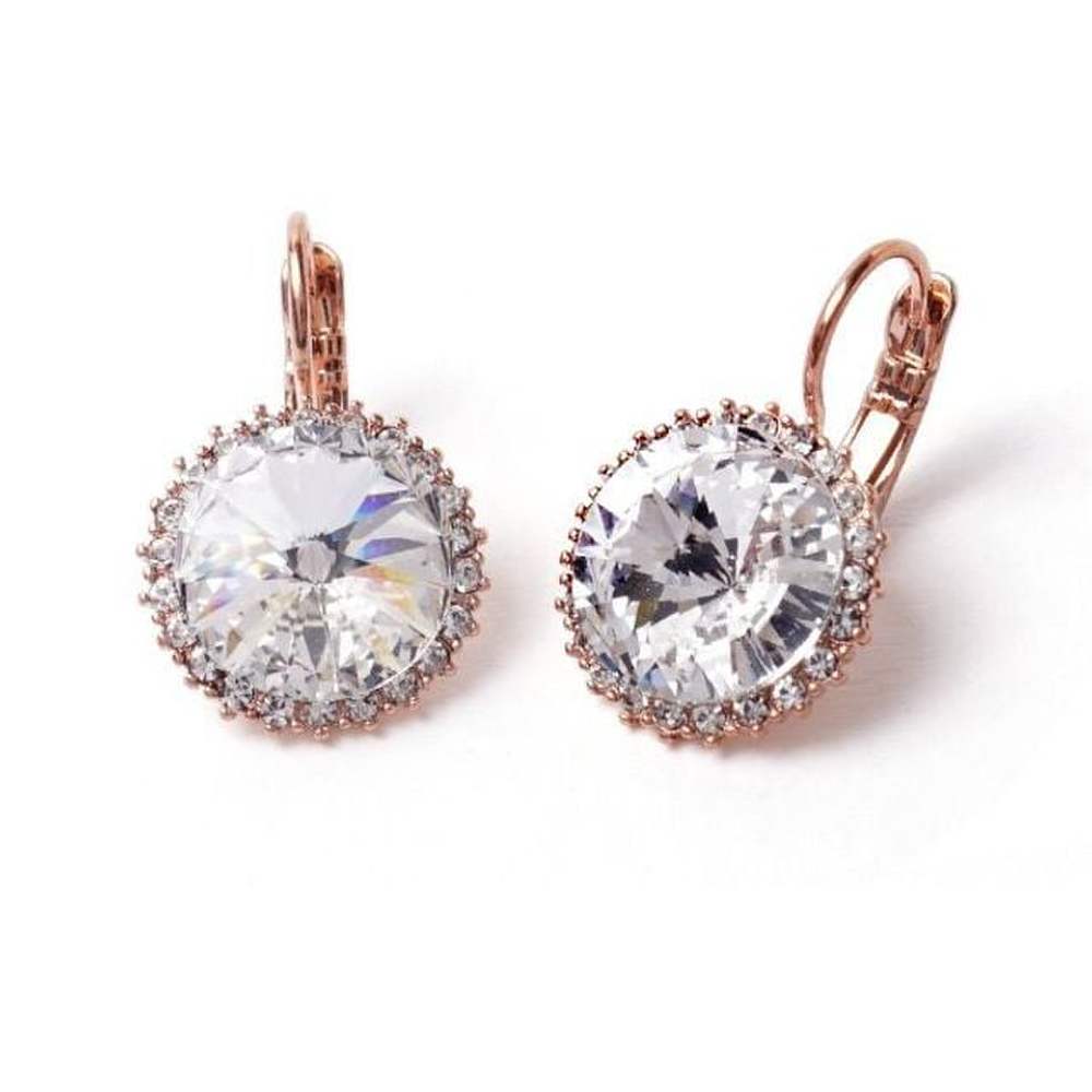 E584 White Crystal Rose Gold One-Touch Earrings