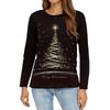 Women's Fashion Casual Slit Hem Round Neck Long Sleeve Loose Christmas Printed T-Shirt Ladies Top