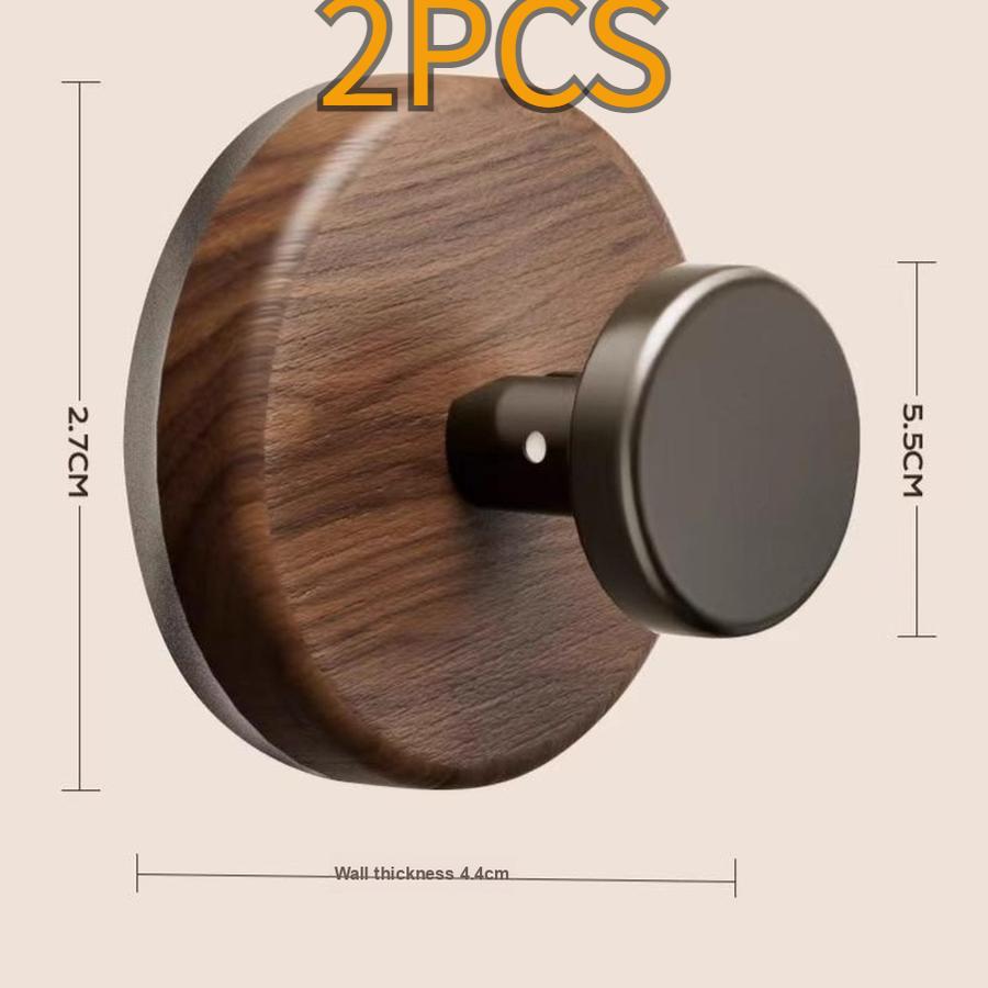 5 pcs Walnut Wood Door Hanging Hooks with Adhesive - Over Door Hook for Coats and Hats, No Drilling Adhesive Hooks
