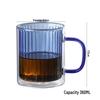 Double-Layer Vertical Stripe Glass Cup with Large Handle for Home, Office, or Coffee Shop Use