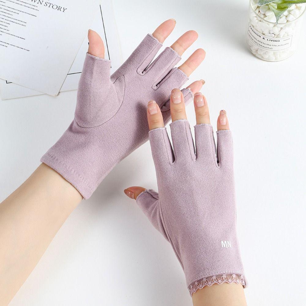 New Solid Color Half Finger Gloves Velvet Fleece Thin Style Fingerless Gloves Breathable Touchscreen Gloves Autumn Winter