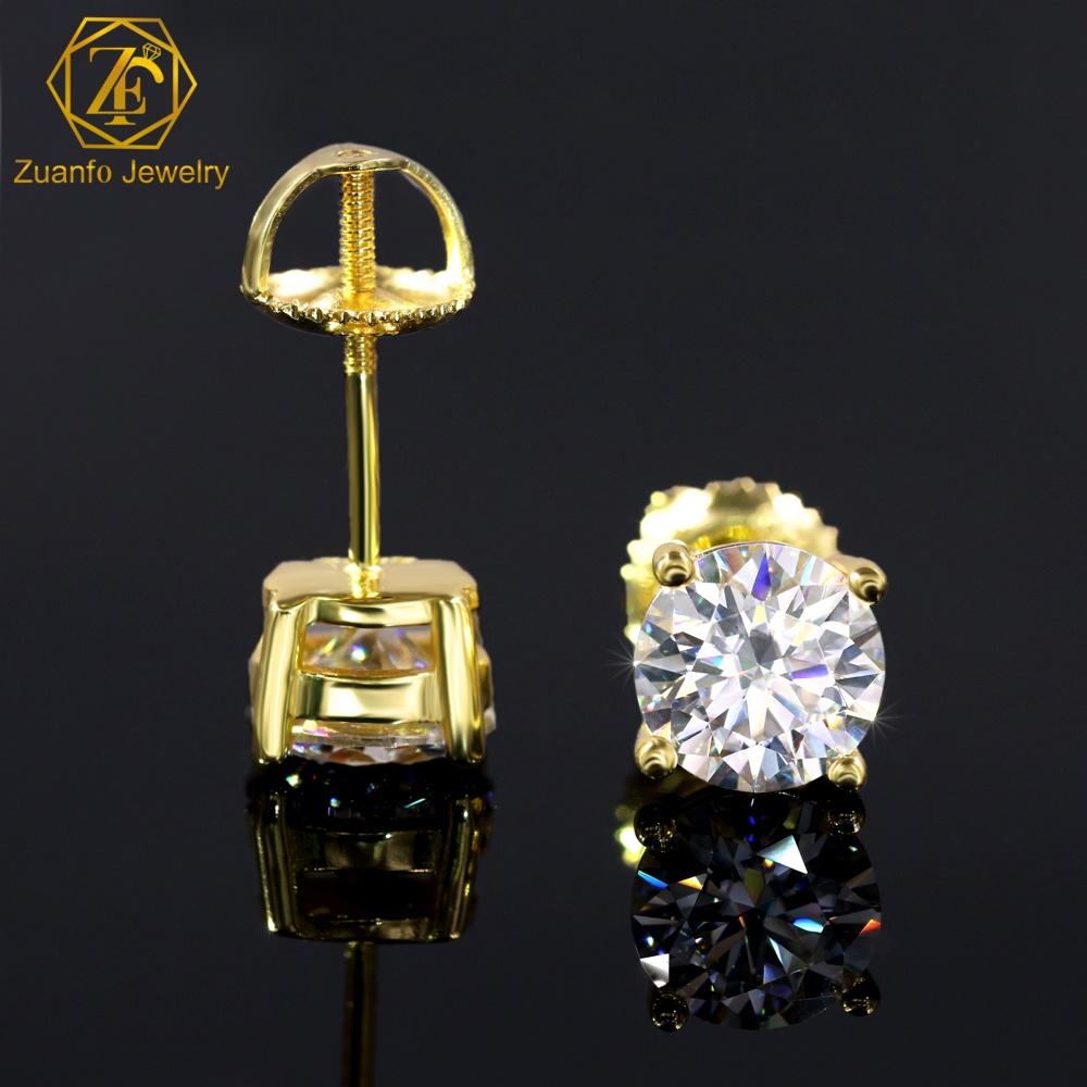 Iced Out Man 1CT 2CT 3CT Round VVS1 Moissanite Hip Hop Stud Earrings Pass Diamond Tester 925 Silver Moissanite Earrings