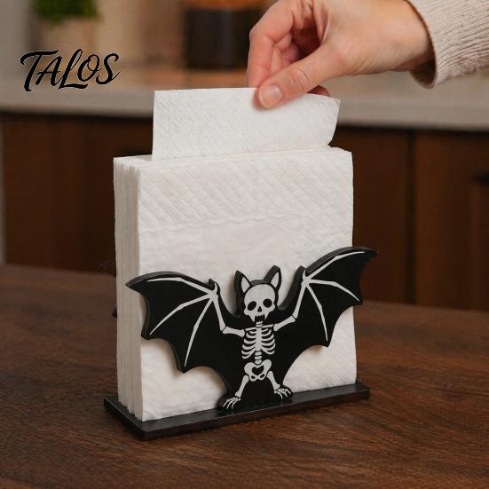 Kitchen Countertop Storage Halloween Wooden Napkin Holder, Ghost Pumpkin Skeleton Cat Bat Tissue Dispenser, Waterproof Party Supplies Tabletop