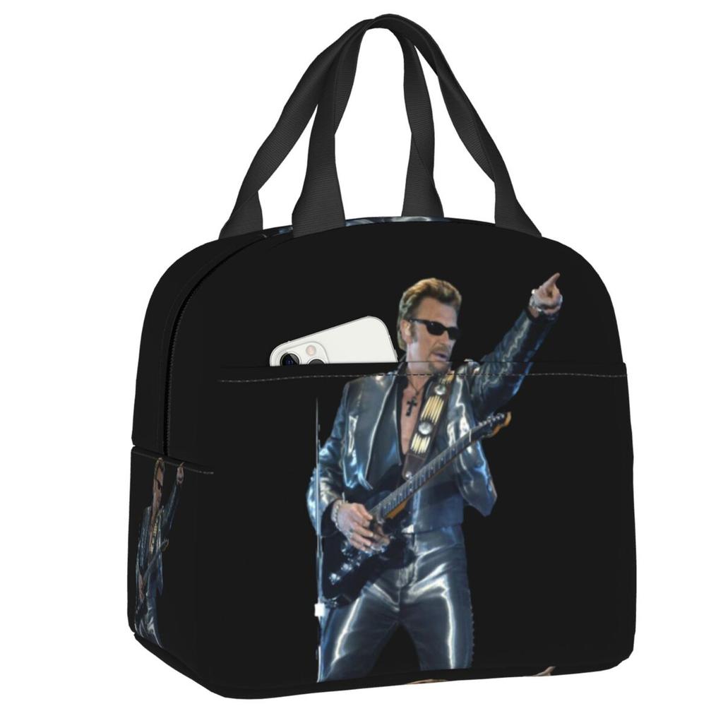 Sac à déjeuner isotherme personnalisé Johnny Hallyday Chanteur de Rock Français pour Pique-nique en Plein Air Réutilisable Glacière Thermique Boîte Bento Femmes Enfants