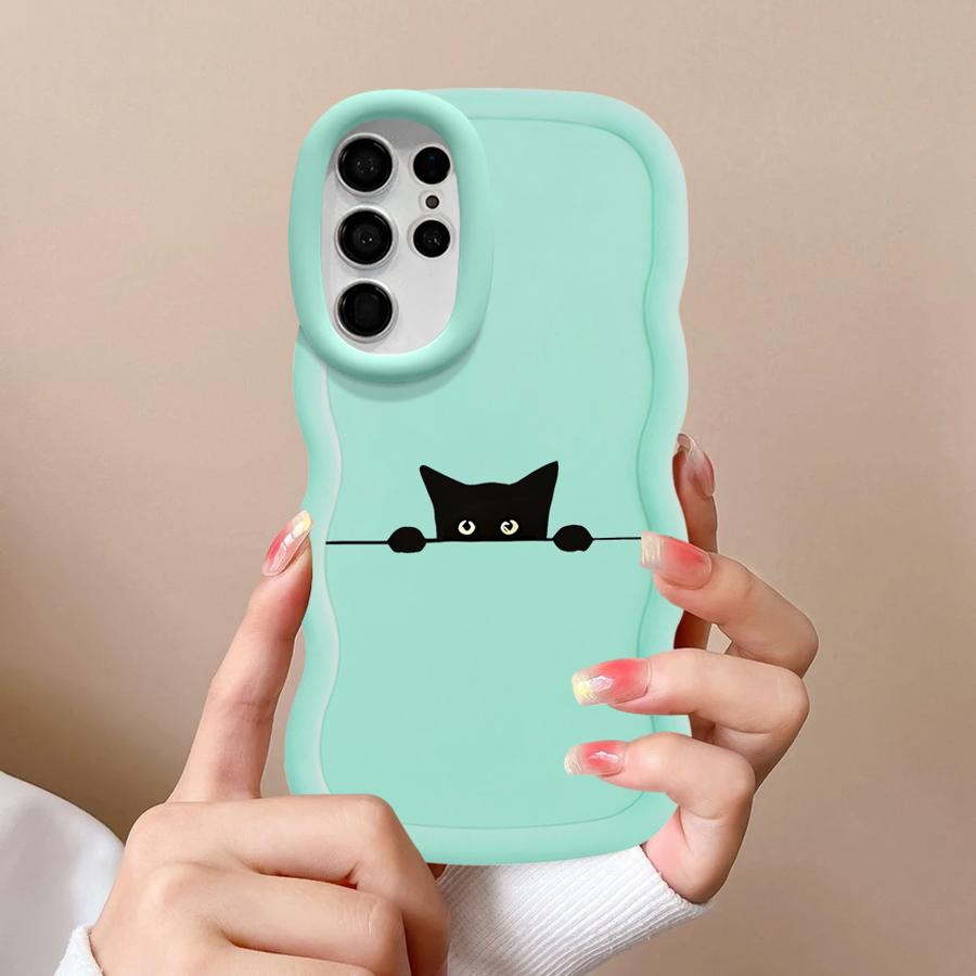 Soft Phone Cover Case for Samsung Galaxy S23 Plus S21 S22 Ultra A25 A26 S20 FE S24 S25 A54 A55 A35 A34 A24 A36 Cute Line Cat