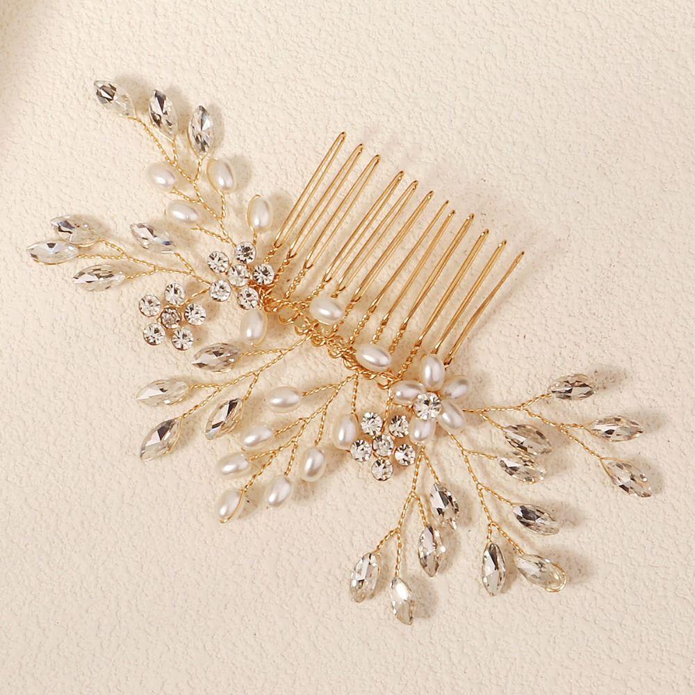 Sparkling Hair Comb Elegant Rhinestone Hairpin Hair Ornament Faux Pearl Hairclip Girl Gift