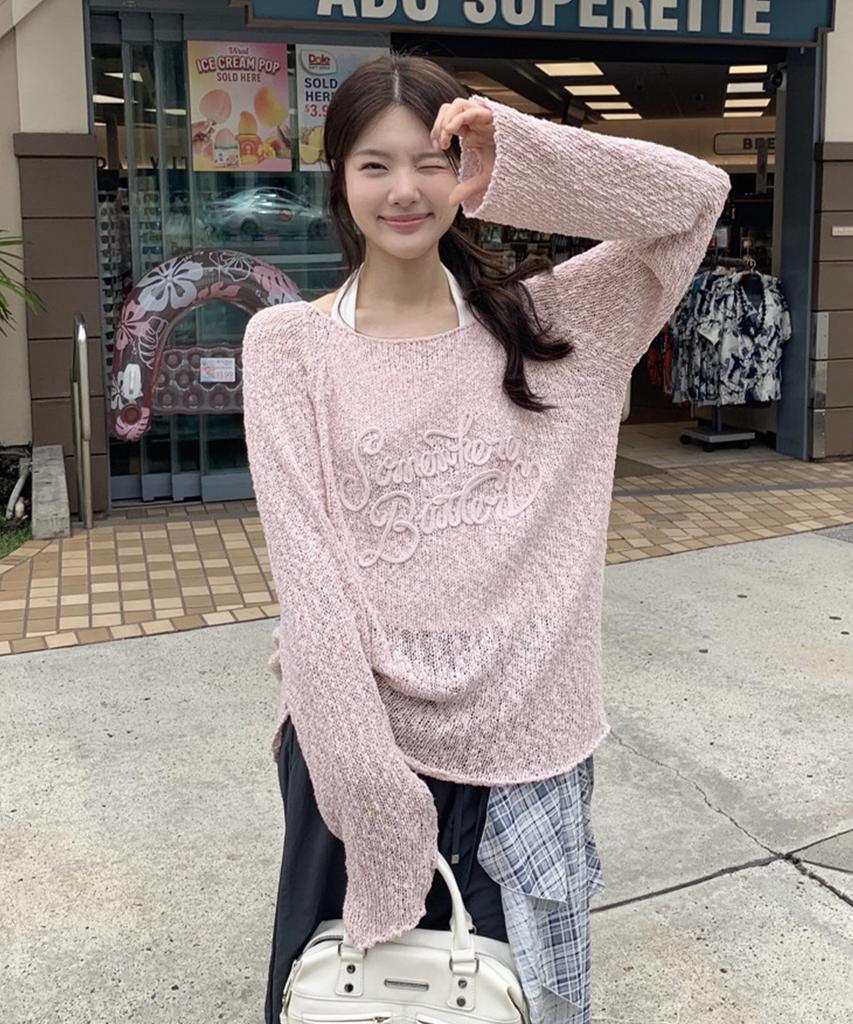Sseomweeobeoteo Ss New Letter Long Sleeve Knit - Light Pink