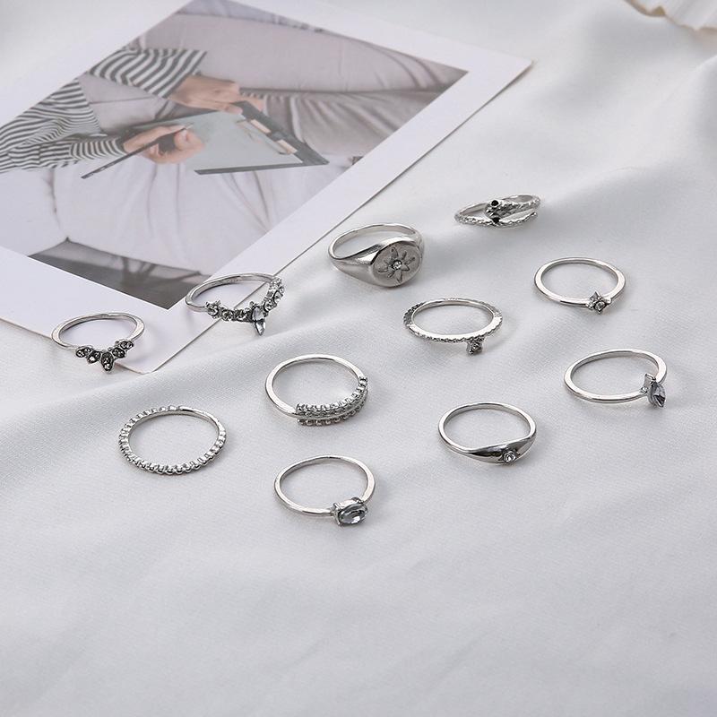 Bohemian Creative Drip Complex Personality Trend Black Eye Snake Star Pearl 11 Piece Set Ring