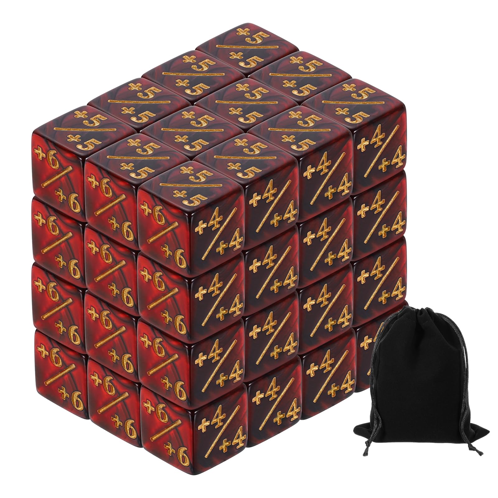 

uxcell 48-Piece Magic Dice Counter Acrylic D6 Life Token Dice Set with Pouch for Standard Card Games, Red & Black