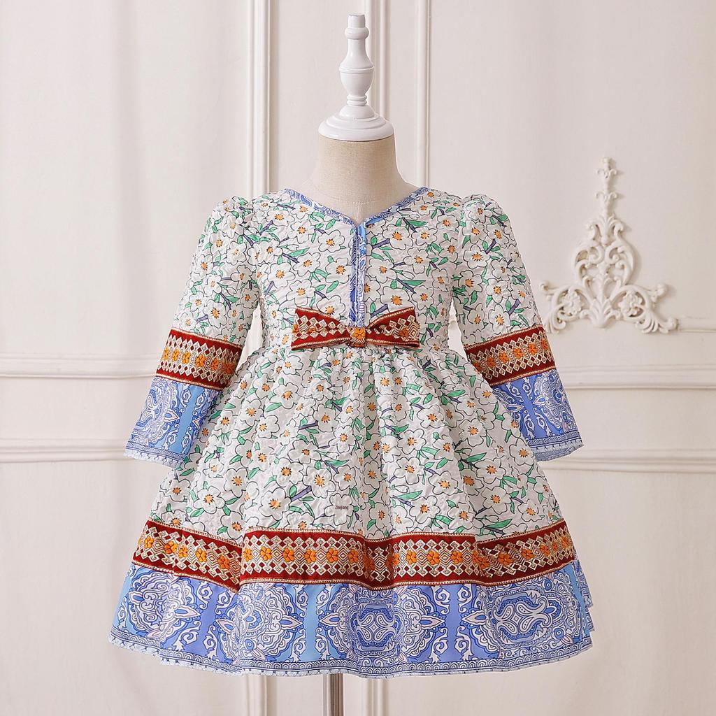 Abito da damigella ricamato a maniche lunghe - Abito da principessa formale per bambini piccoli e medi