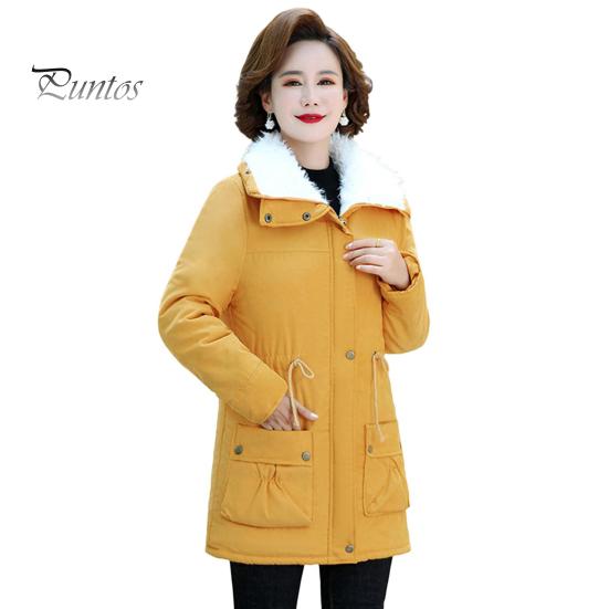

Зимняя женская куртка из утолщенного плюша с отложным воротником, длинными рукавами, эластичным поясом, карманами, застежкой-молнией, пальто средней длины, ветрозащитное теплое пальто S жёлтый