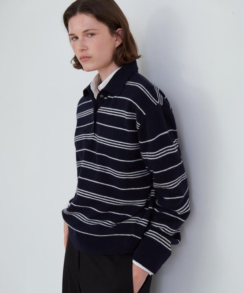 Aleukaig Stripe Collar Knit_Navy
