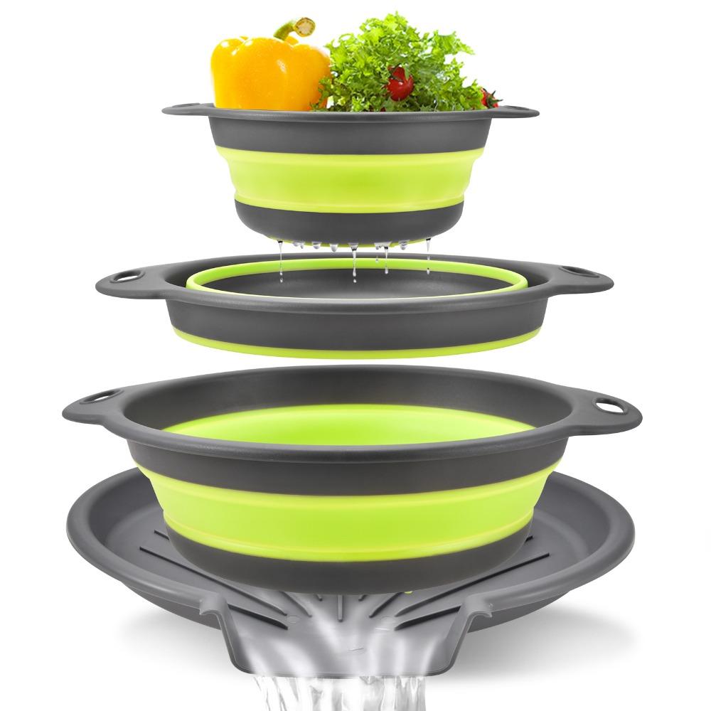 4-Pack Nesting Design Foldable Drain Basket Large Capacity Food Grade Foldable Filter Drainage Base Collapsible Colander