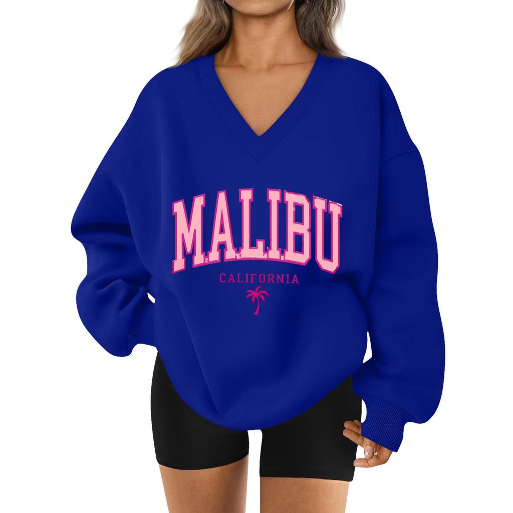 Damen Locker Und Bequemes Buchstaben V-Ausschnitt Sportbekleidung Langarm Sweatshirt Tägliche Passende Kleidung