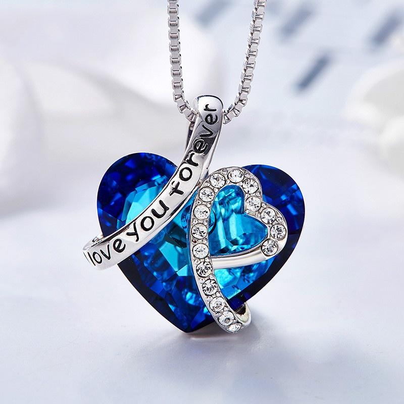 I Love You Forever "Crystal Heart Pendant Necklaces Woman Crystal Choker Necklace