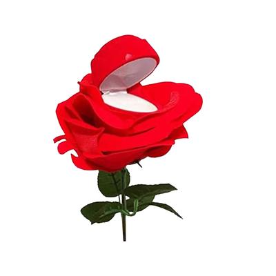Flocked Rose Ring Box Long Root Rose Earring Ring Storage Box High-End Gift Box Engagement Ring Storage Box for Valentine's Day