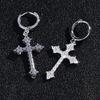 Crystal Zircon Crucifix Ear Clips Handmade Hoop Earrings Lightweight Comfortable Ear Accessory for Fashion Enthusiasts