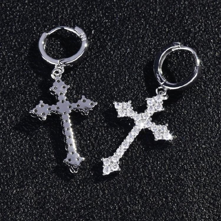 Crystal Zircon Crucifix Ear Clips Handmade Hoop Earrings Lightweight Comfortable Ear Accessory for Fashion Enthusiasts