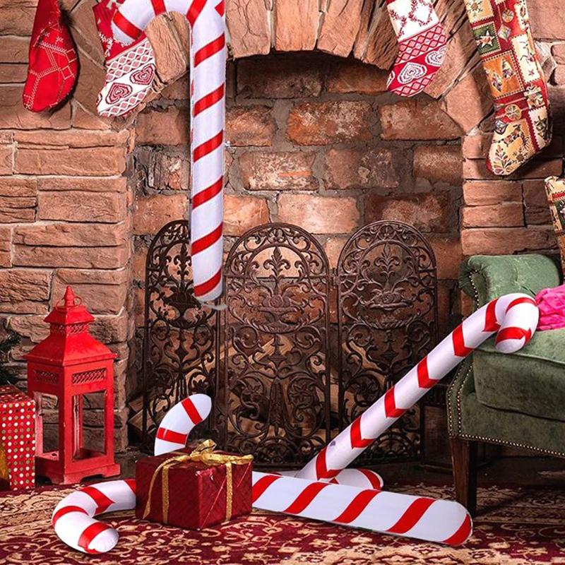 1pc Xmas Inflatable Christmas Candy Cane Stick 2025 Xmas Decoration Hanging Ornaments New Year Kids Balloons Stick Party Supply
