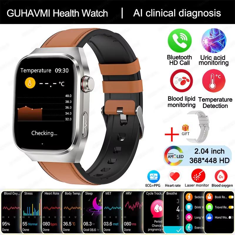 2025 Nové chytré hodinky na měření kyseliny močové, krevních tuků, EKG+PPG, pulzu, krevního tlaku, s Bluetooth voláním, sportovní pro Xiaomi, hodinky pro sledování zdraví
