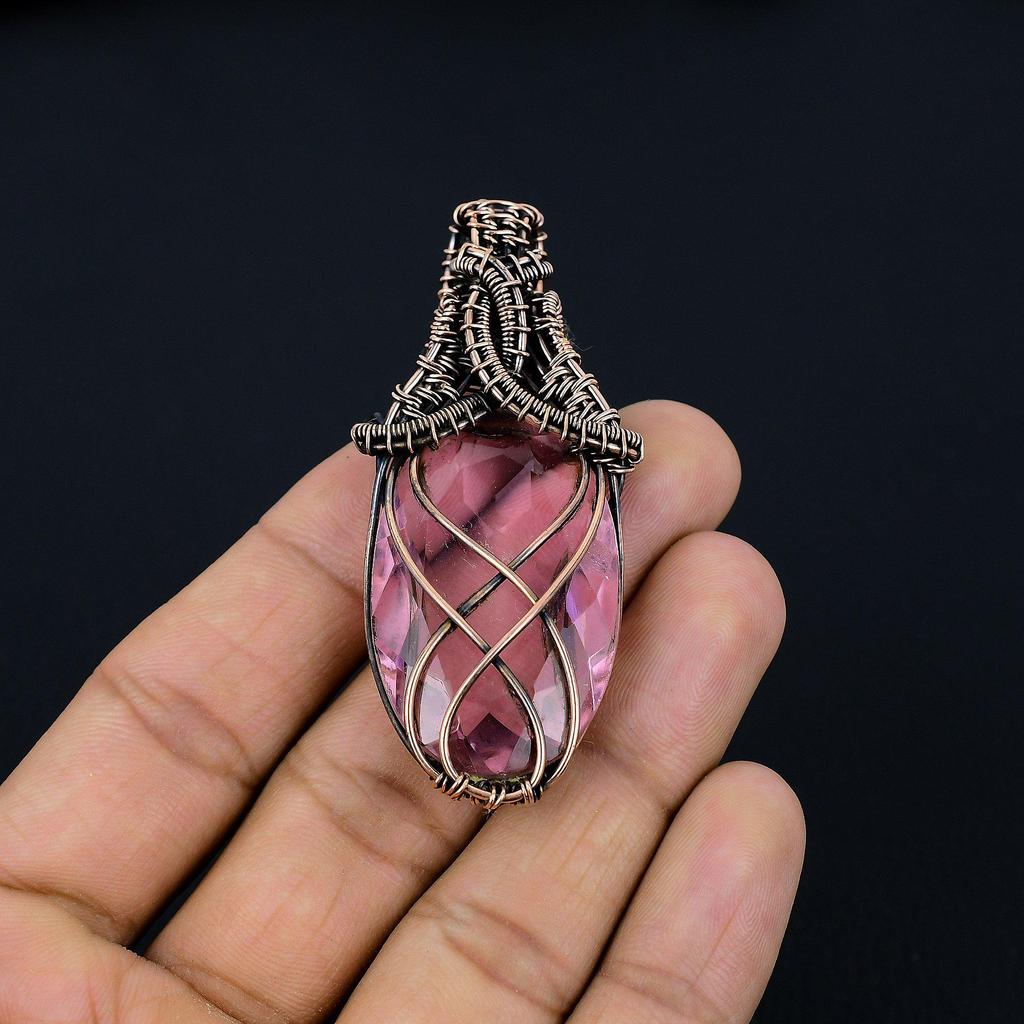 Kunzite Pendant, 999 Copper Wire Wrapped Gemstone Jewelry, Handmade Pendant, For Thanksgiving
